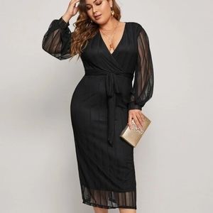 NWOT Shein Balloon sleeve mesh overlay dress (16)